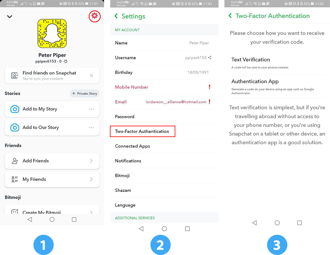 Steps for activating Snapchat verification login